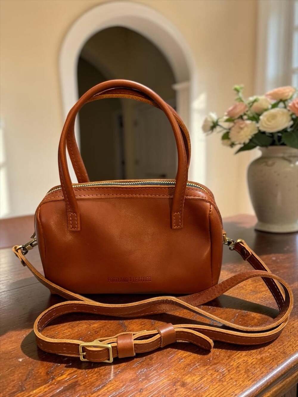 Portland Leather Sloan Doctor Bag Brown Leather Crossbody Purse